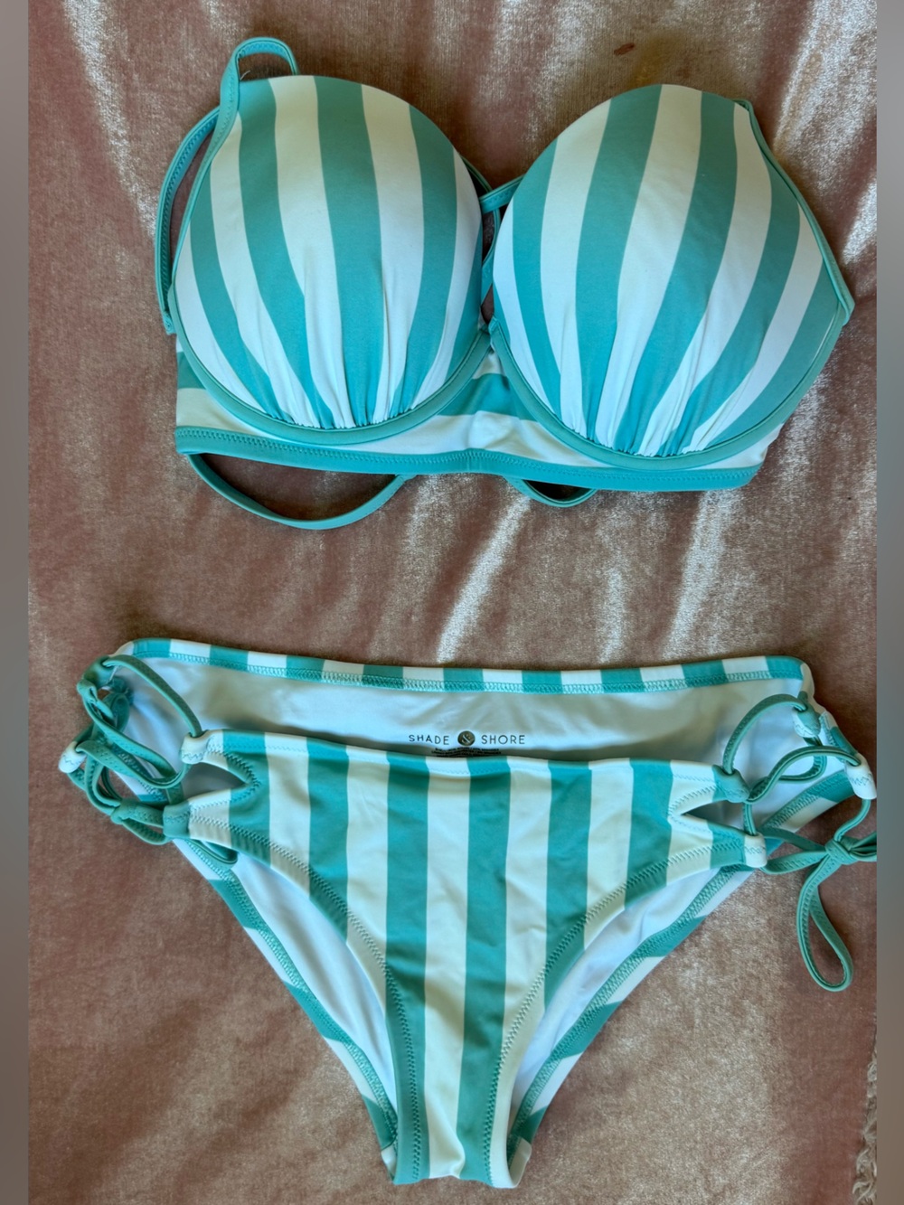Shade & Shore Mint Green and White Striped Bikini Set